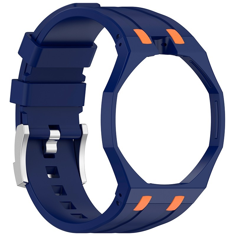 Dark Blue Orange Silicone Strap For Swatch x AP Royal POP, Changer To Wristwatch