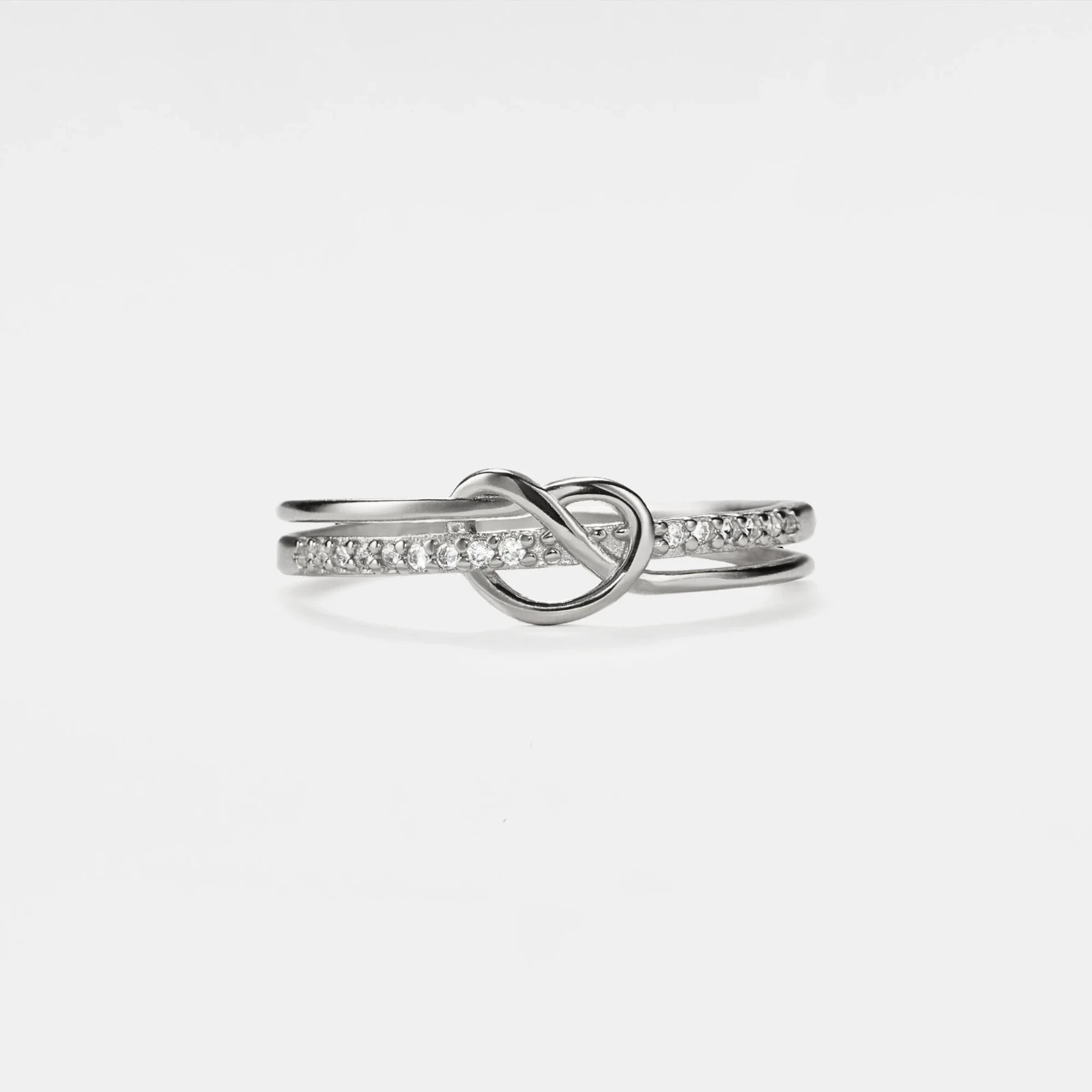 Double Band Heart Knot Stacking Ring in 925 Sterling Silver