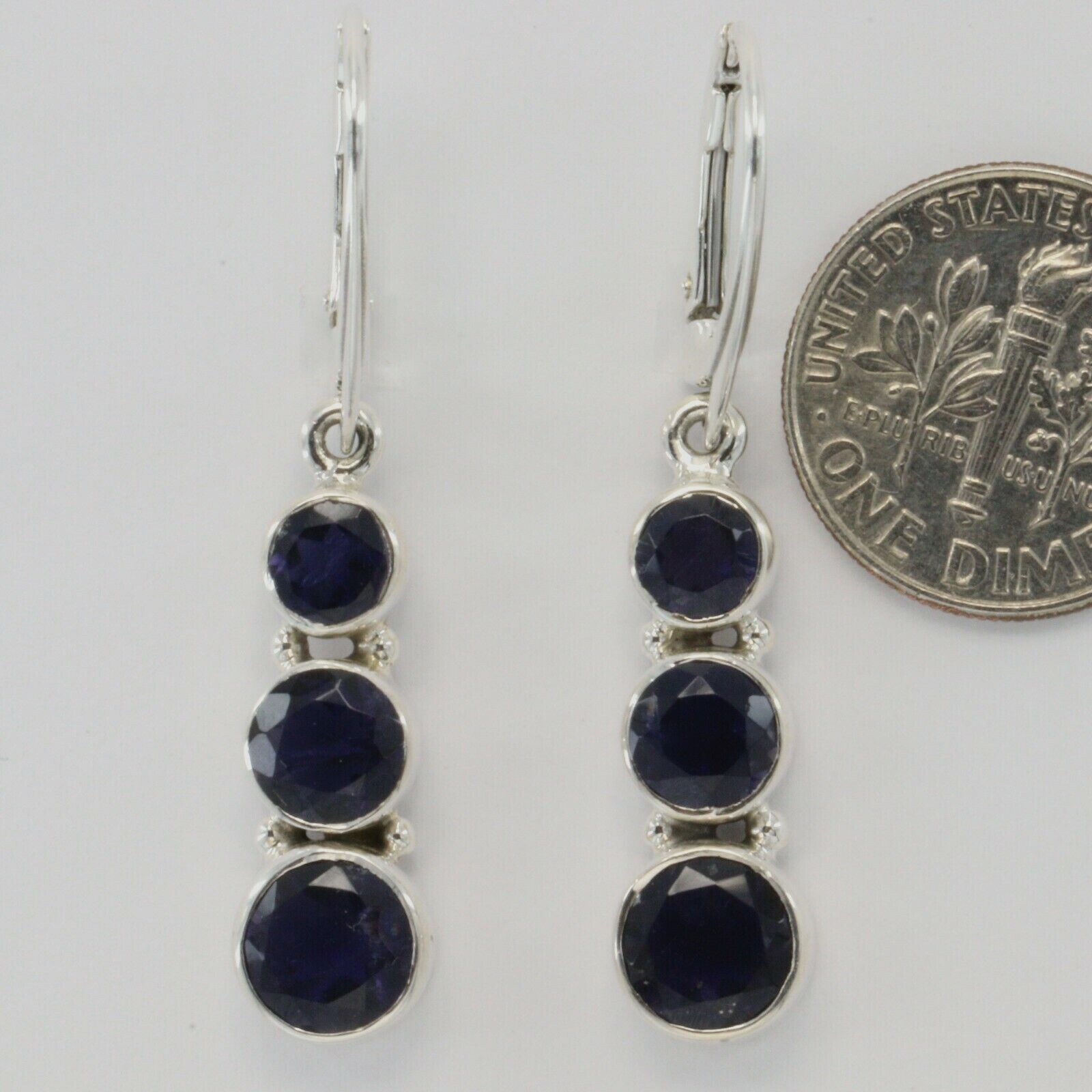 Genuine and Natural Blue IOLITE Earrings 925 STERLING SILVER Leverback #5e