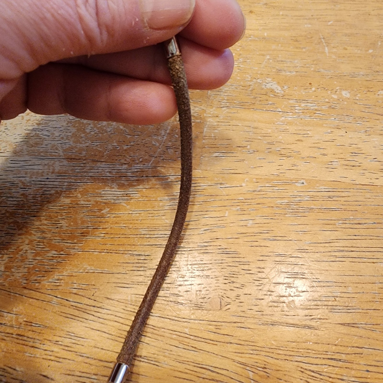 Hermès Palladium Plated Jumbo Hook Bracelet on Brown Leather cord