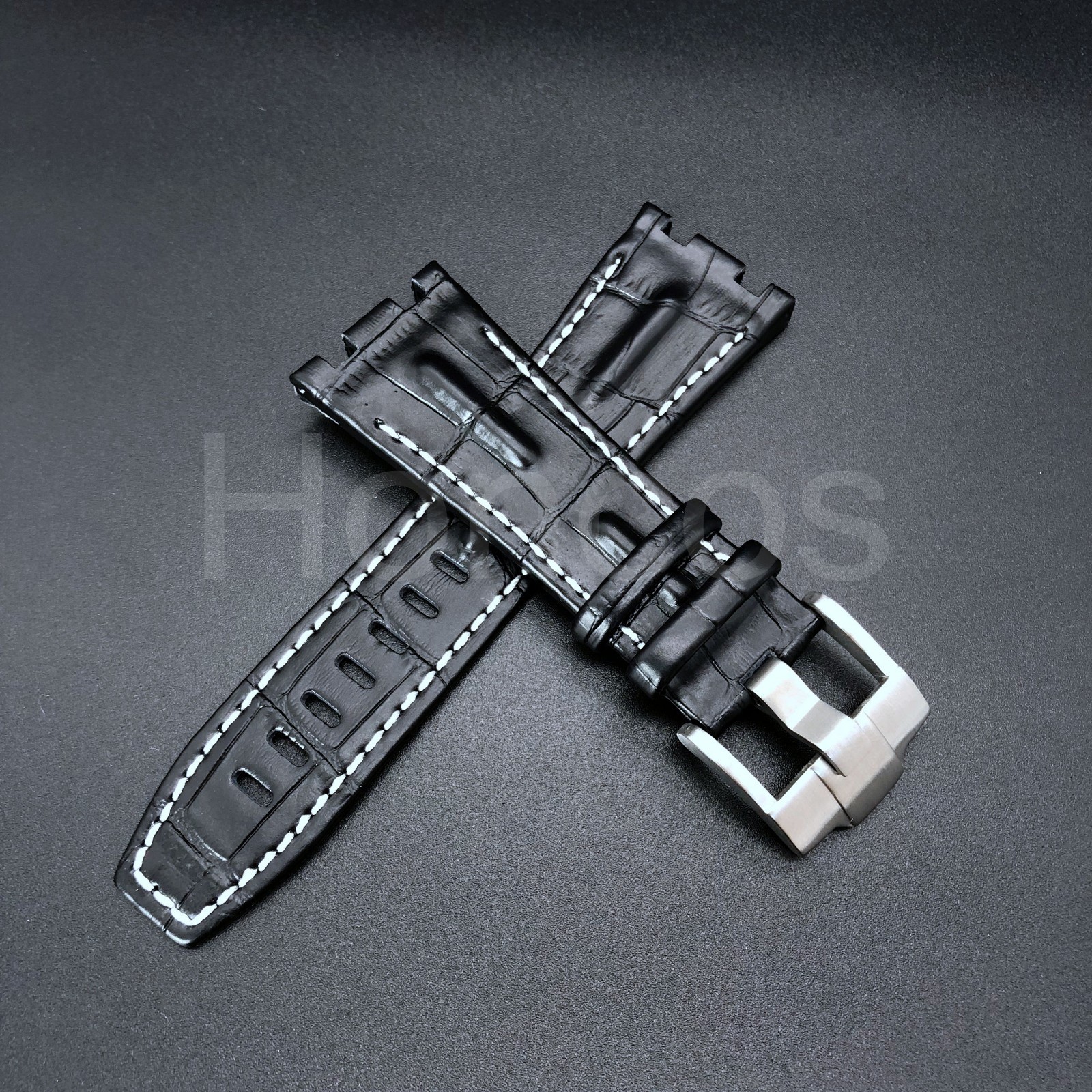 28MM Alligator Leather Watch Strap Fits For AP Audemars Piguet Black White 42MM