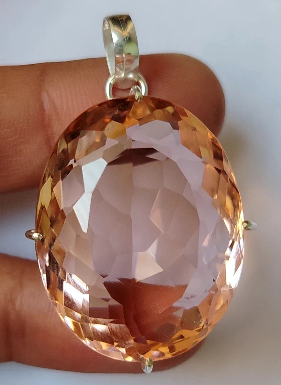 AAA 90.00 Ct+ Oval Cut imperial Topaz Natural Solid Silver Pendant AG Gemstone