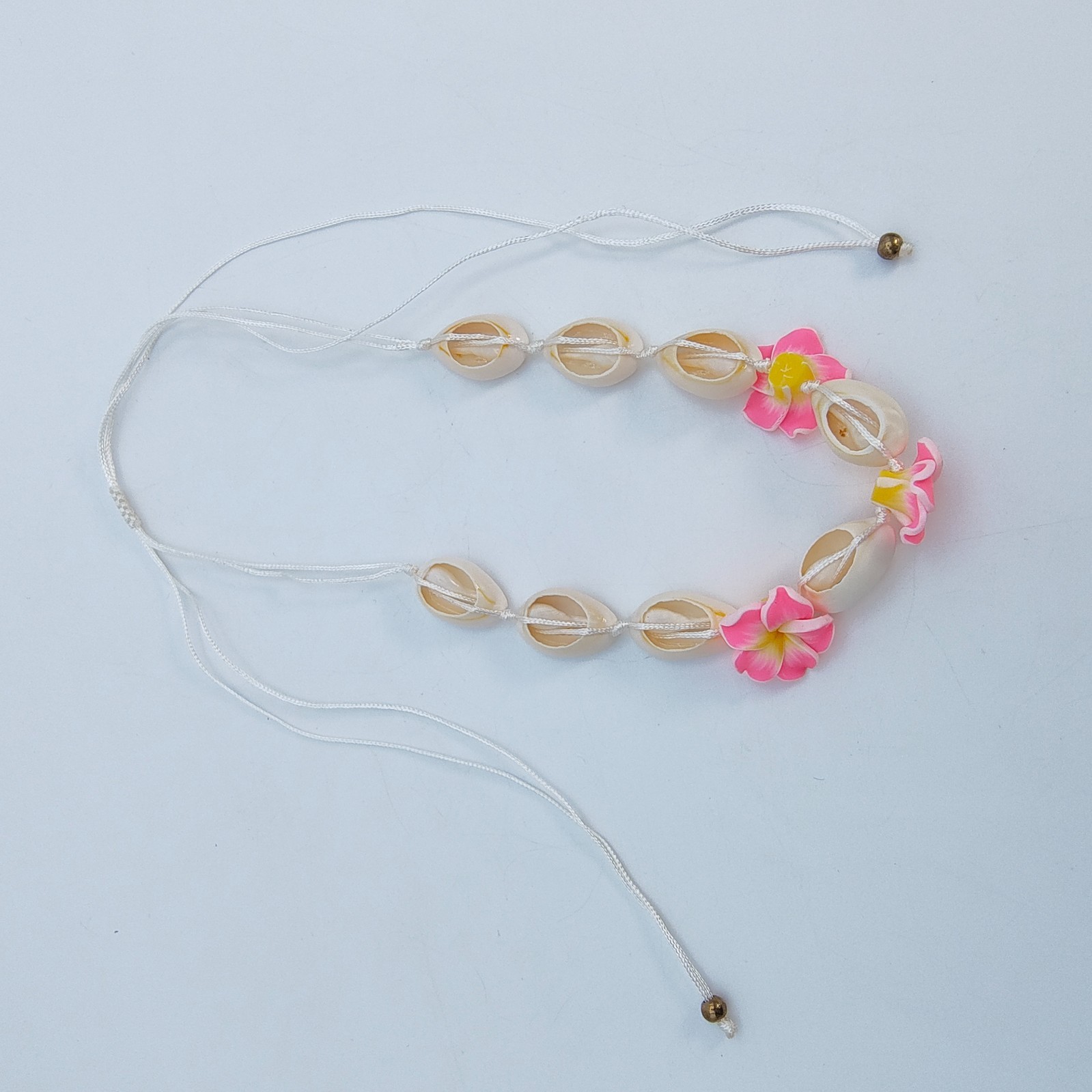 Cowrie Shell Plumeria Pink Flower Choker Necklace Adjustable Hawaiian Beach Boho
