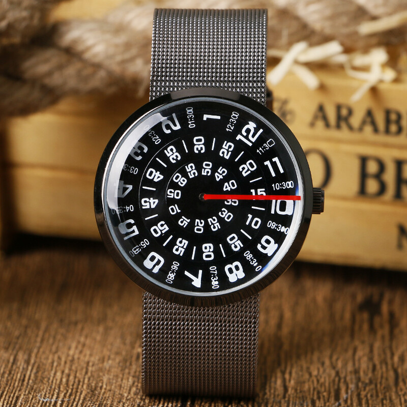 Black face Jump Hour Direct Read Retro 1960s Style Watch Men Paidu StainlessStee