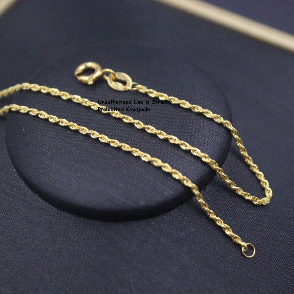 Pure 18K Yellow Gold Chain Women Lucky 1mm Rope Link Necklace 0.8-1g 17inch L