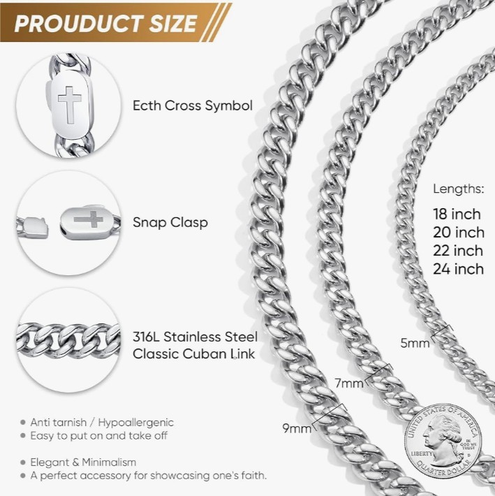 Stainless Steel 5mm Silver 22 inch Cuban Chain