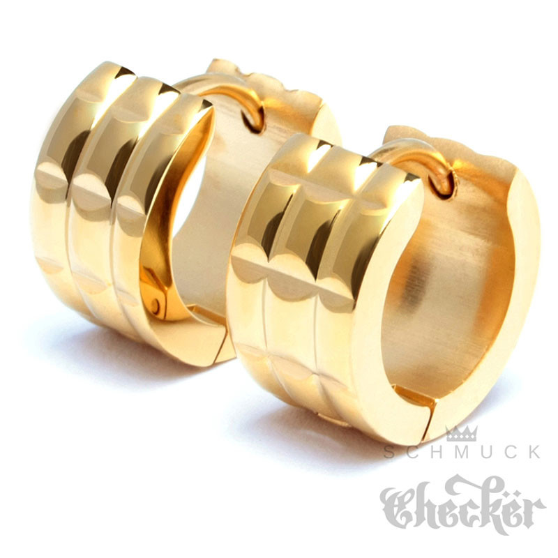 Stainless Steel Men Earrings Special Hinged Hoop Hand Grenade Gold Polished NEW
