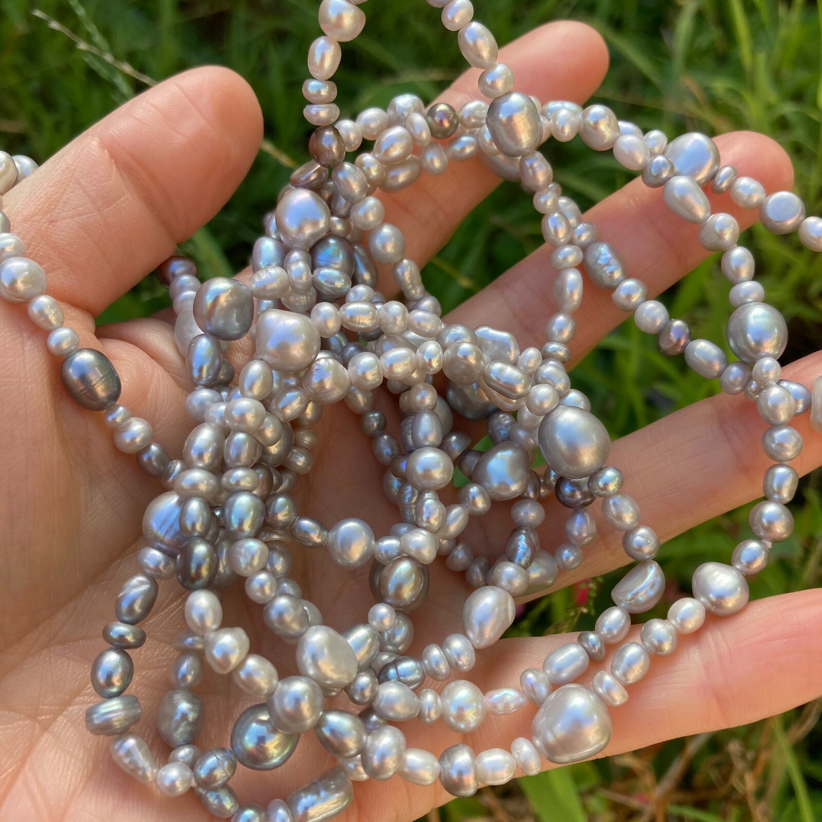 180cm size3-8mm baroque silver grey freshwater pearl Morandi color necklace #309
