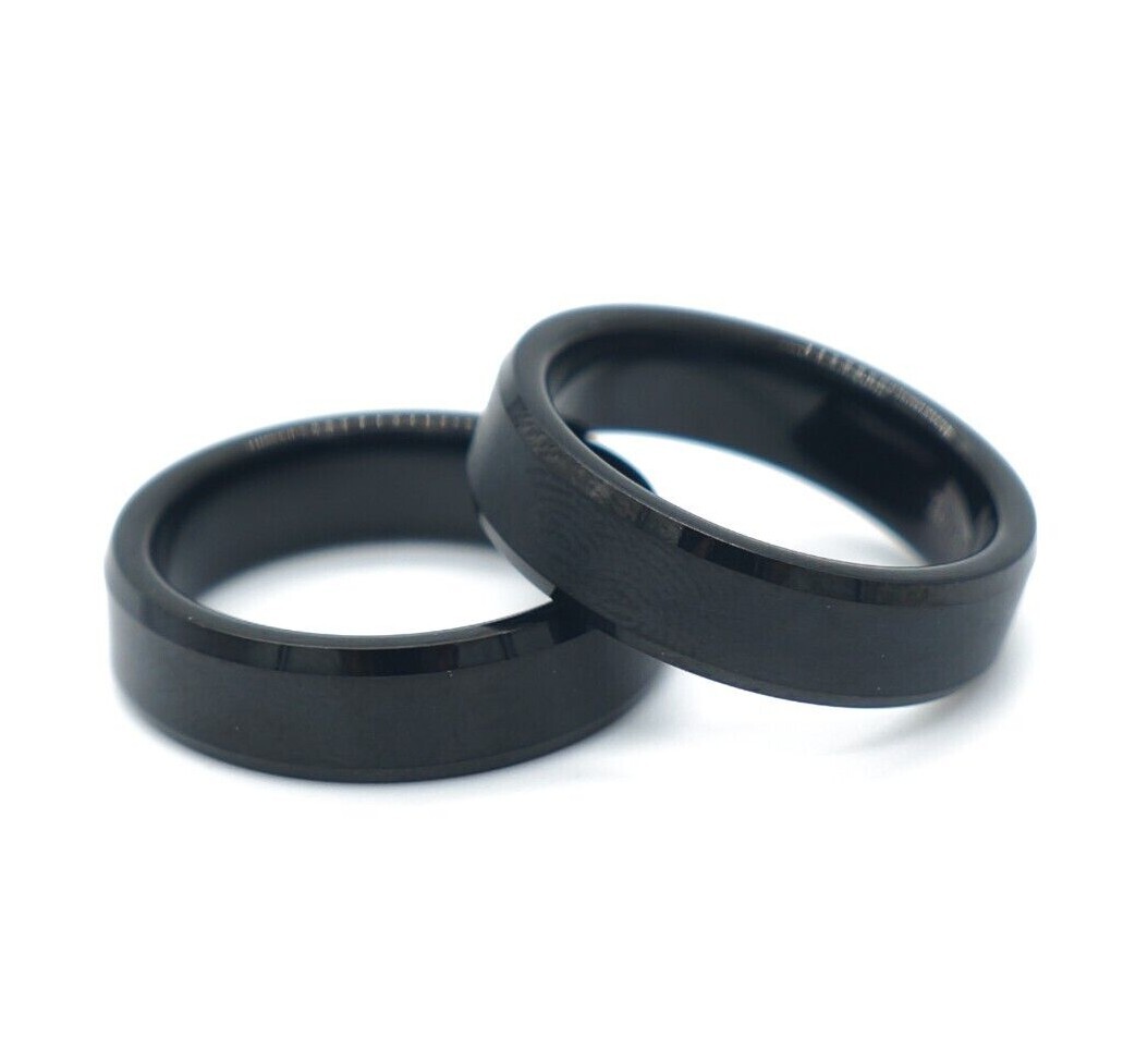 6/8mm Men’s Black Tungsten Carbide Brushed Satin Finish Wedding Band Ring