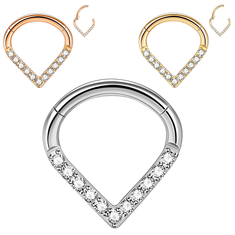 16G Teardrop Shape Septum Clicker Surgical Steel CZ Daith Tragus Nose Hoop Ring