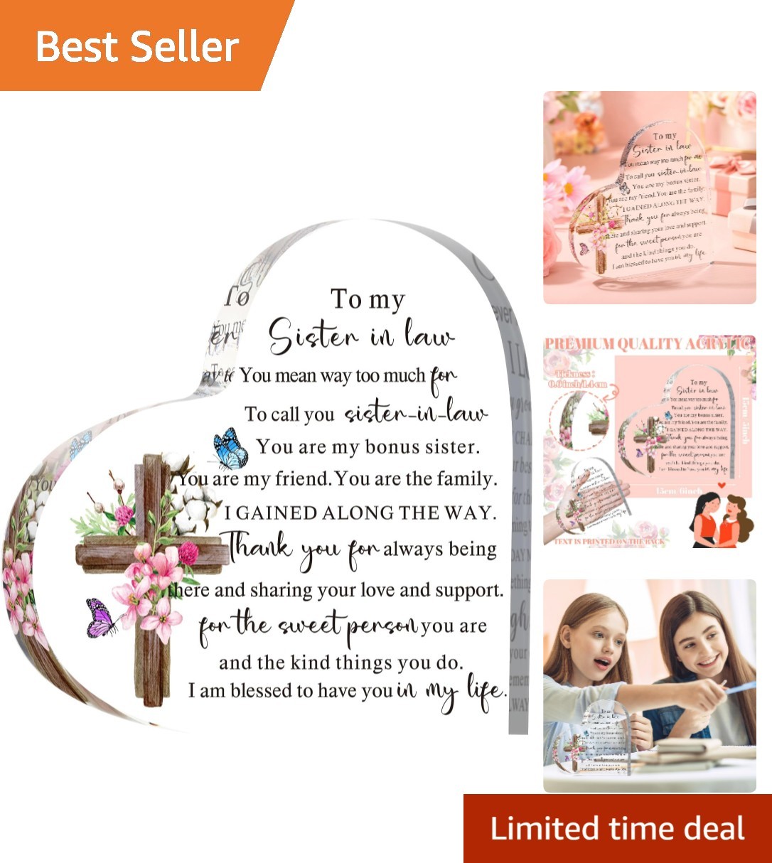 Heart-Shaped Acrylic Keepsake for Sister in Law – Touching Gift for Any Occasion