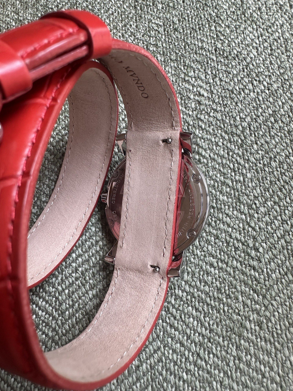 Ritmo Mundo Silver Tone Vera Pelle Red Leather Wrap Around Strap Watch NEW
