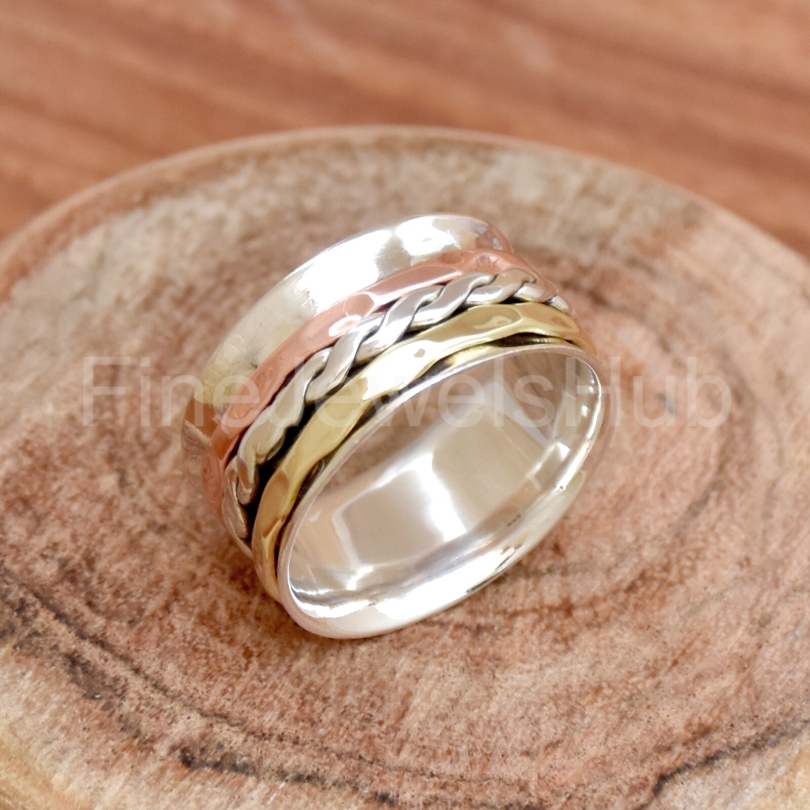 Spinner Ring Two Tone Multi Rope Band Ring, Handmade Meditation Ring, Women Ring