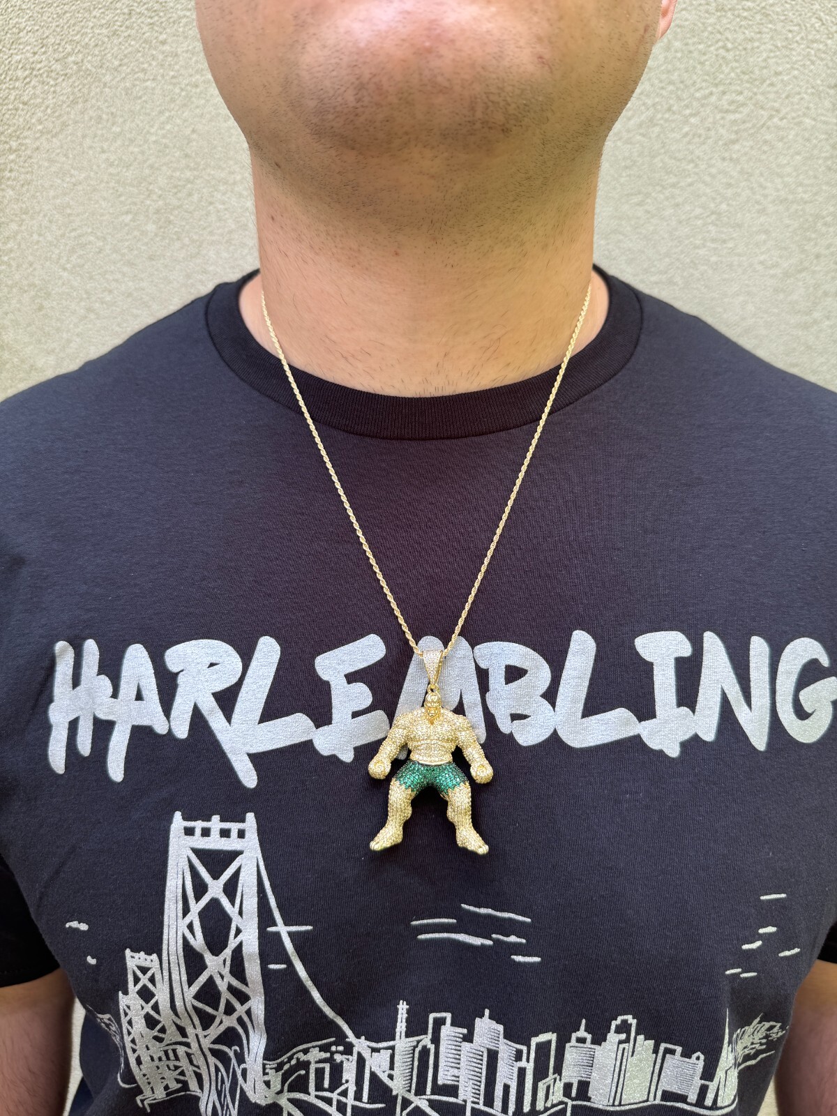 Real 925 Silver/14k Gold Plated LARGE Iced Hulk Superhero Pendant Necklace