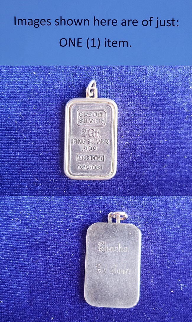 Sterling Silver .999 Fine Silver 2 Gram Bullion Rectangular Pendant 25pt160