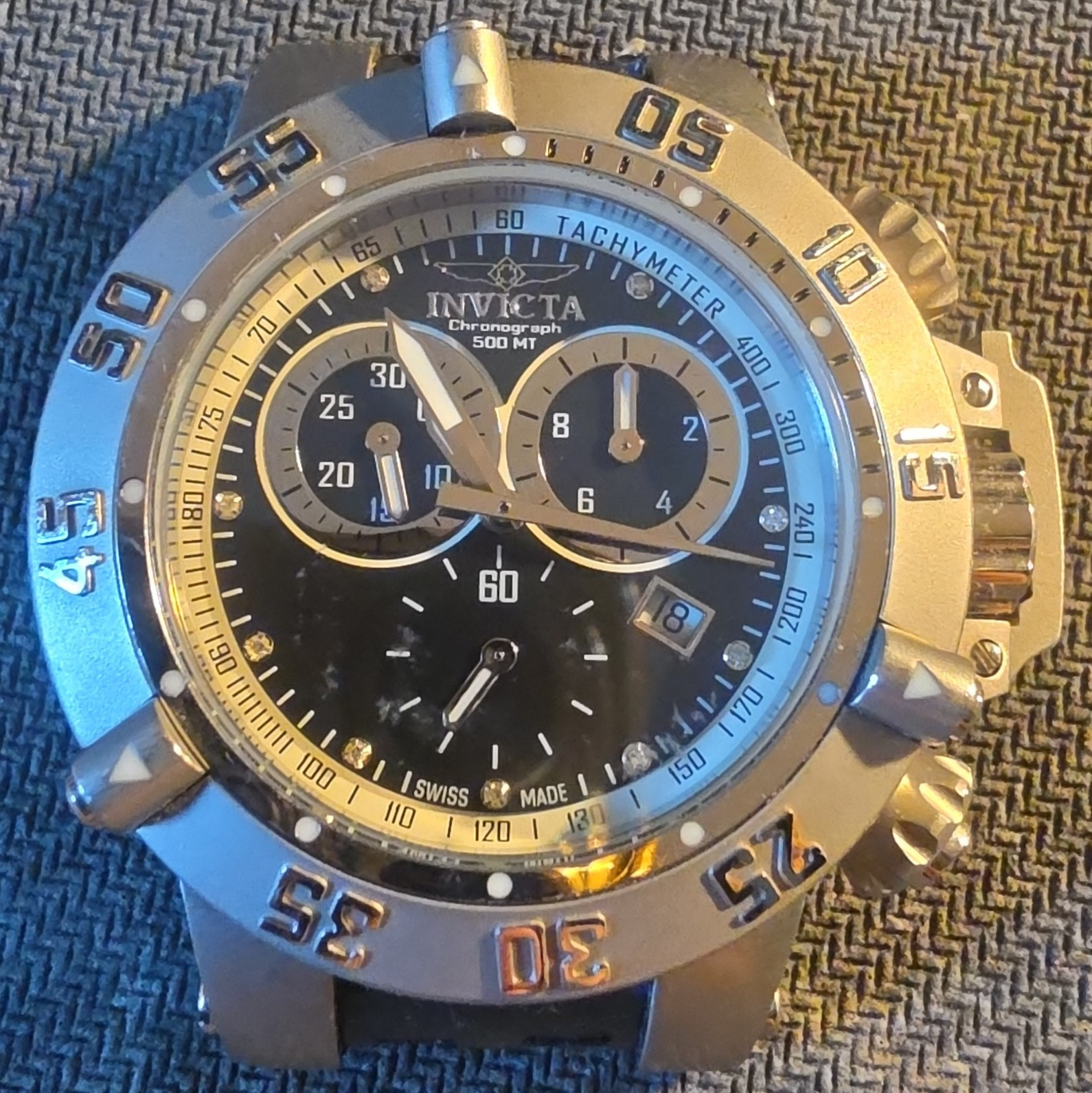 Invicta Subaqua Noma III Chronograph 500m Quartz Black Dial 50mm Rubber