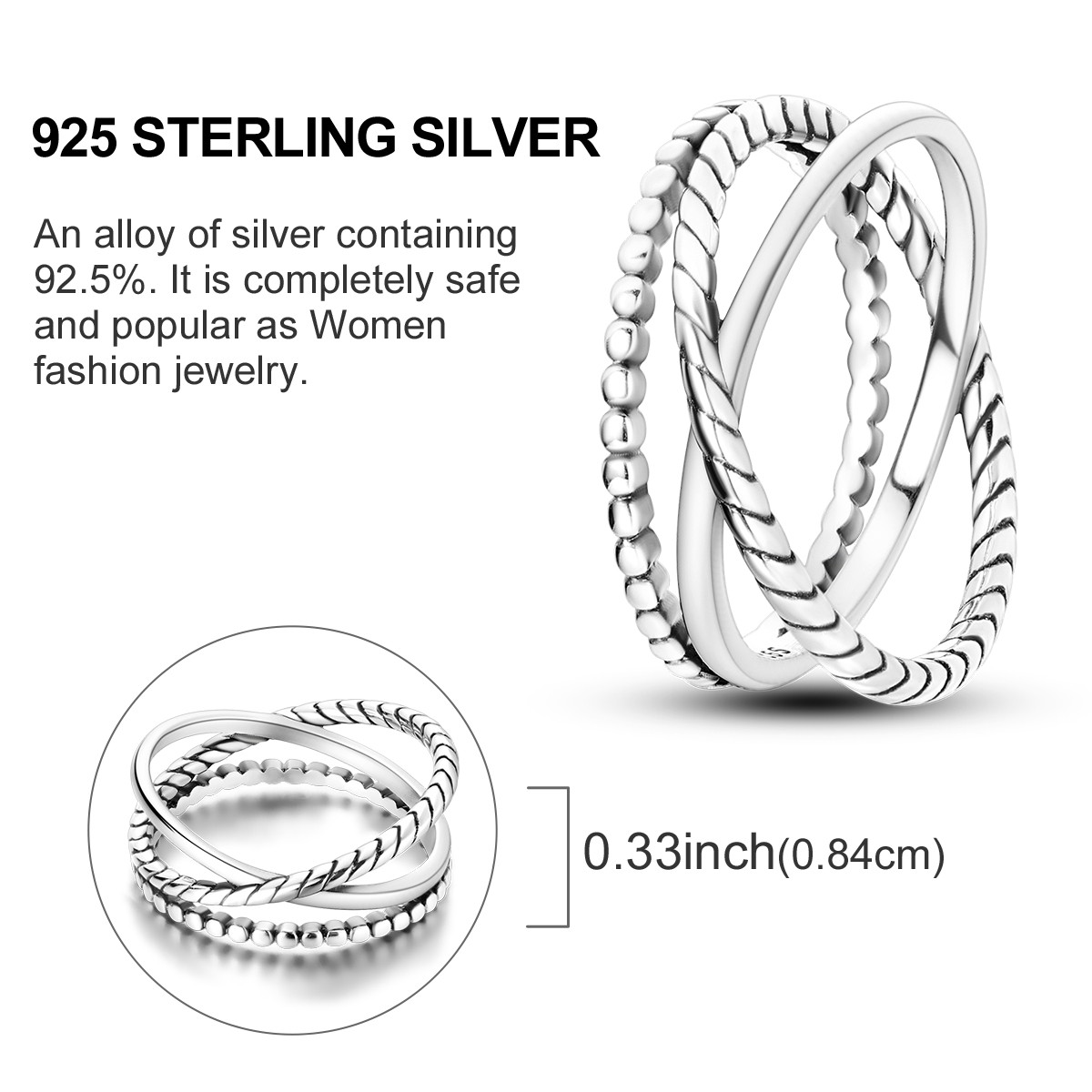 LAZA Twisted 925 Sterling Silver Ring AAA CZ Cross Design Band Gift for Her