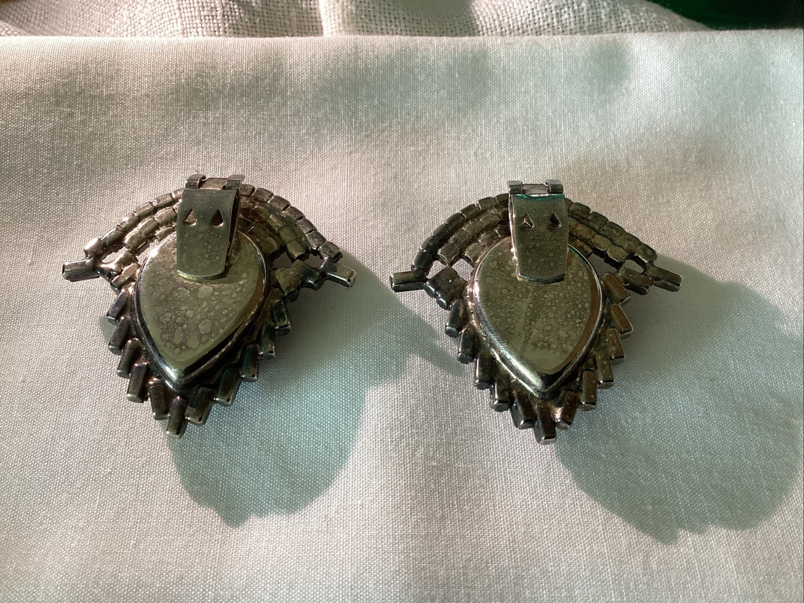 Vtg. Signed Bluette Rhinestones Shoe Clips Made in France Large Blue Stones
