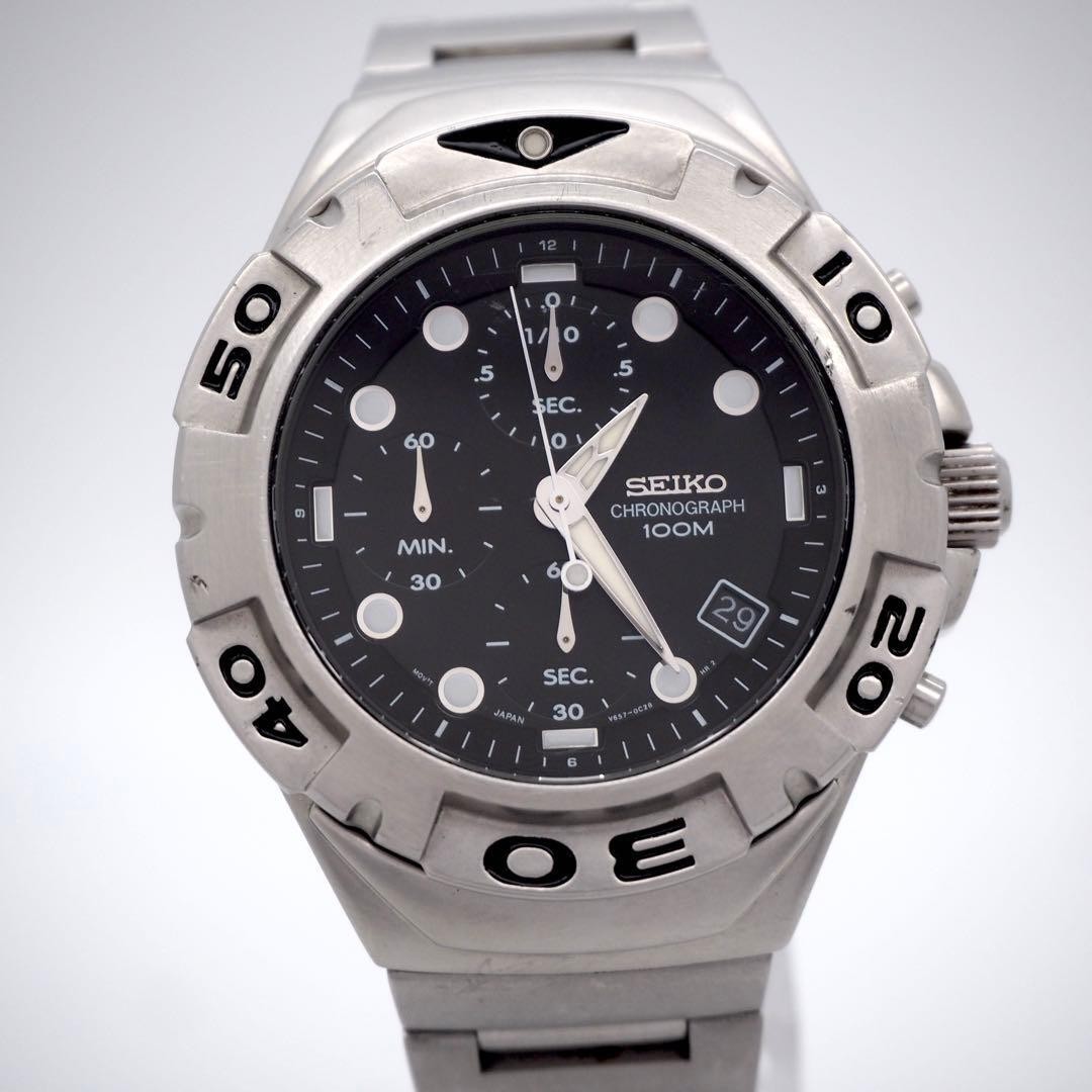 456 SEIKO Watch Chronograph Black Diver Watch Men’s