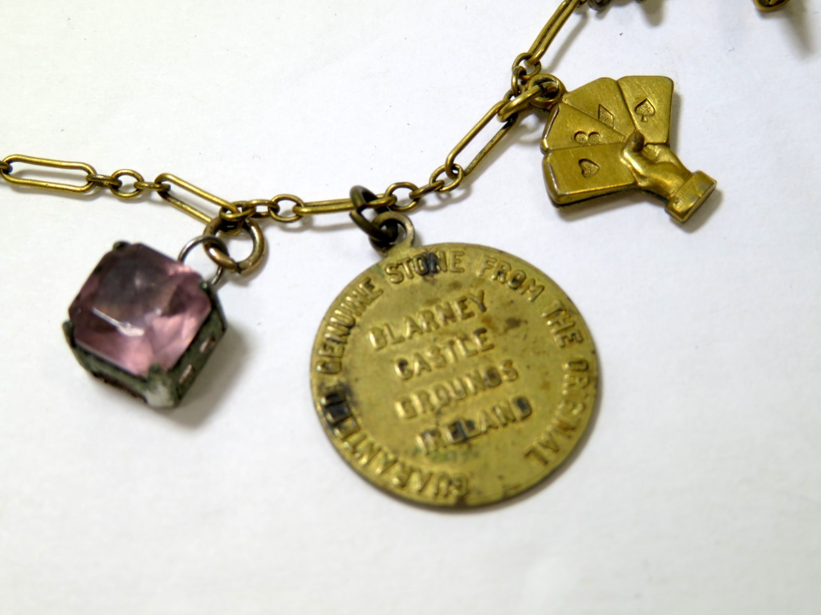 Vintage Brass Charm Bracelet W/ 10 Charms – 7 Inches