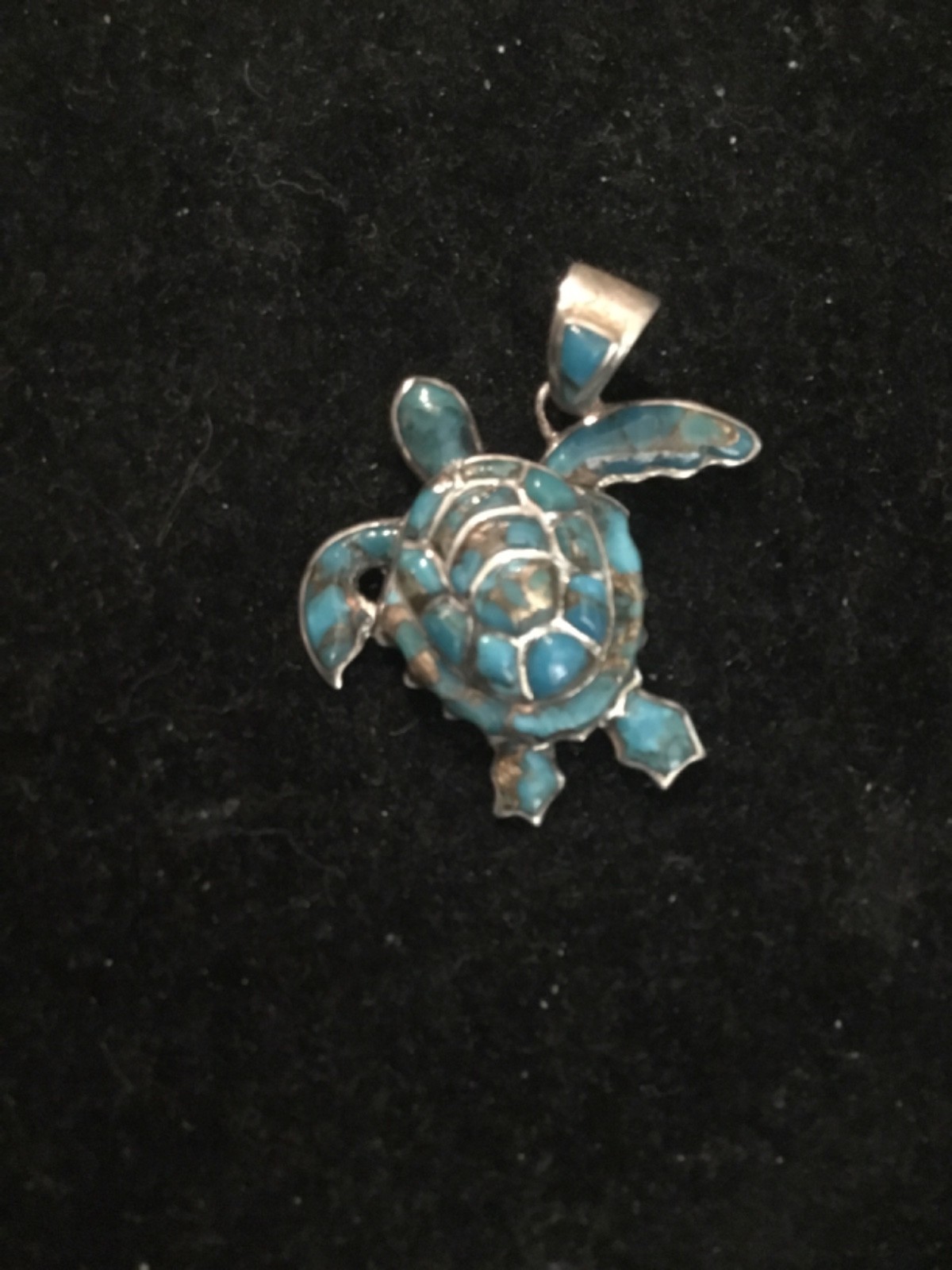 925 Sterling Silver Turquoise Turtle Pendant Philippines Sea Life Charm 6 Grams