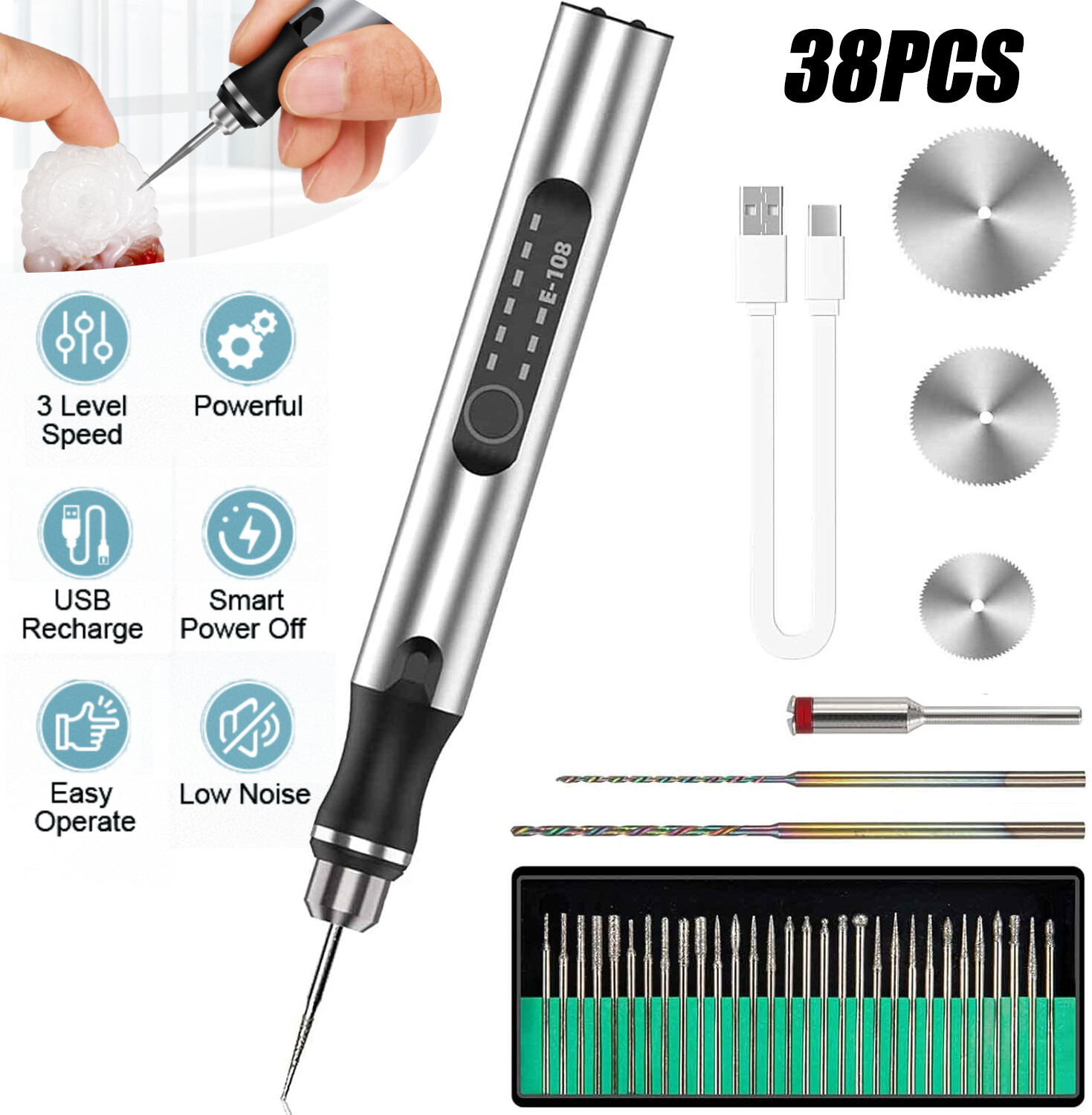 Cordless Electric Mini Drill Grinder Engraving Pen Variable Speed Rotary Tool US