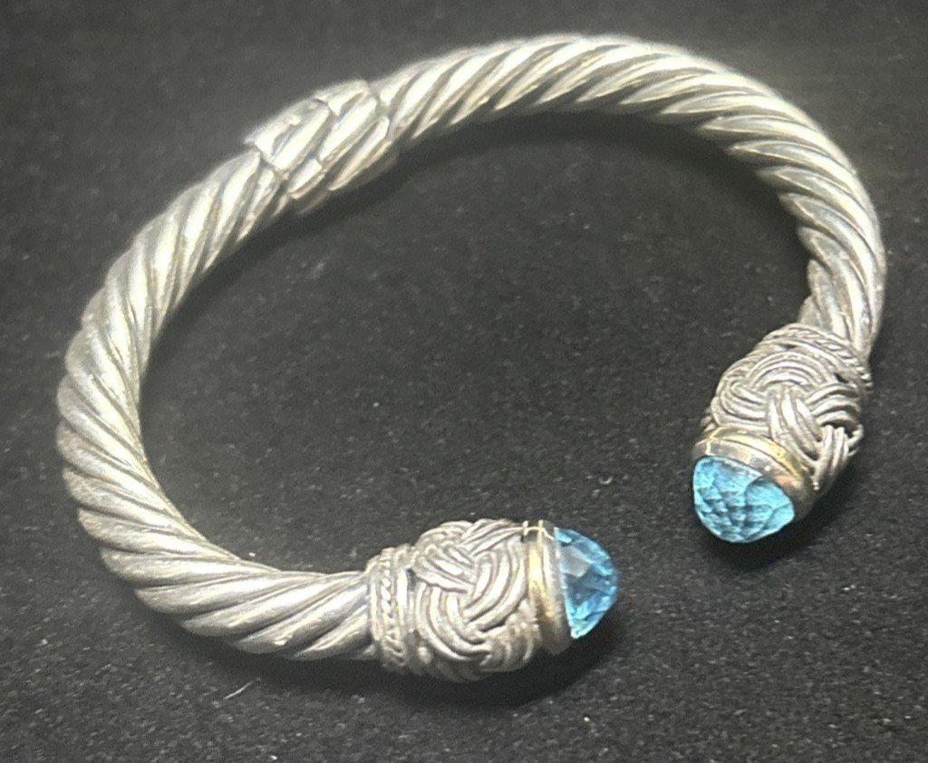 Effy 18K Yellow Gold Sterling Silver Blue Topaz Hinge Bangle Bracelet