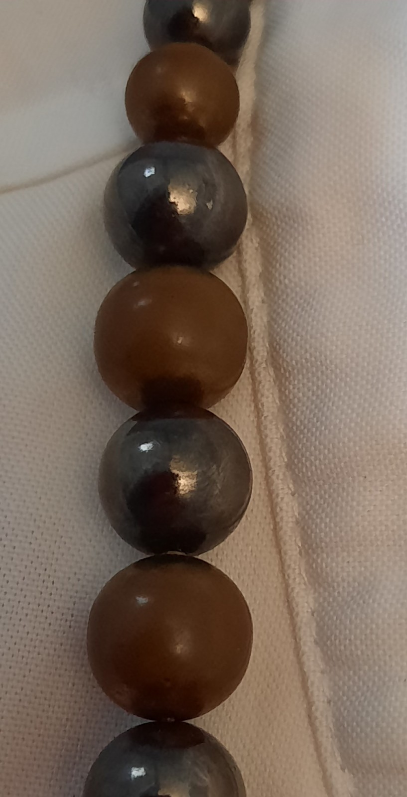 24″ Copper, Brown, Silver Baroque Beaded Graduated Strand String Necklace EXCOND