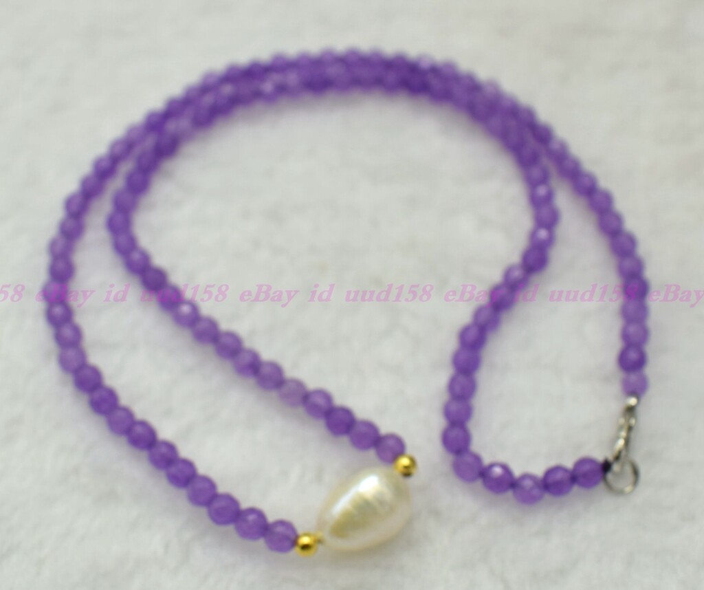 Natural Faceted 4mm Lavender Red Jade Roundelle Gems White Pearl Necklace AAA