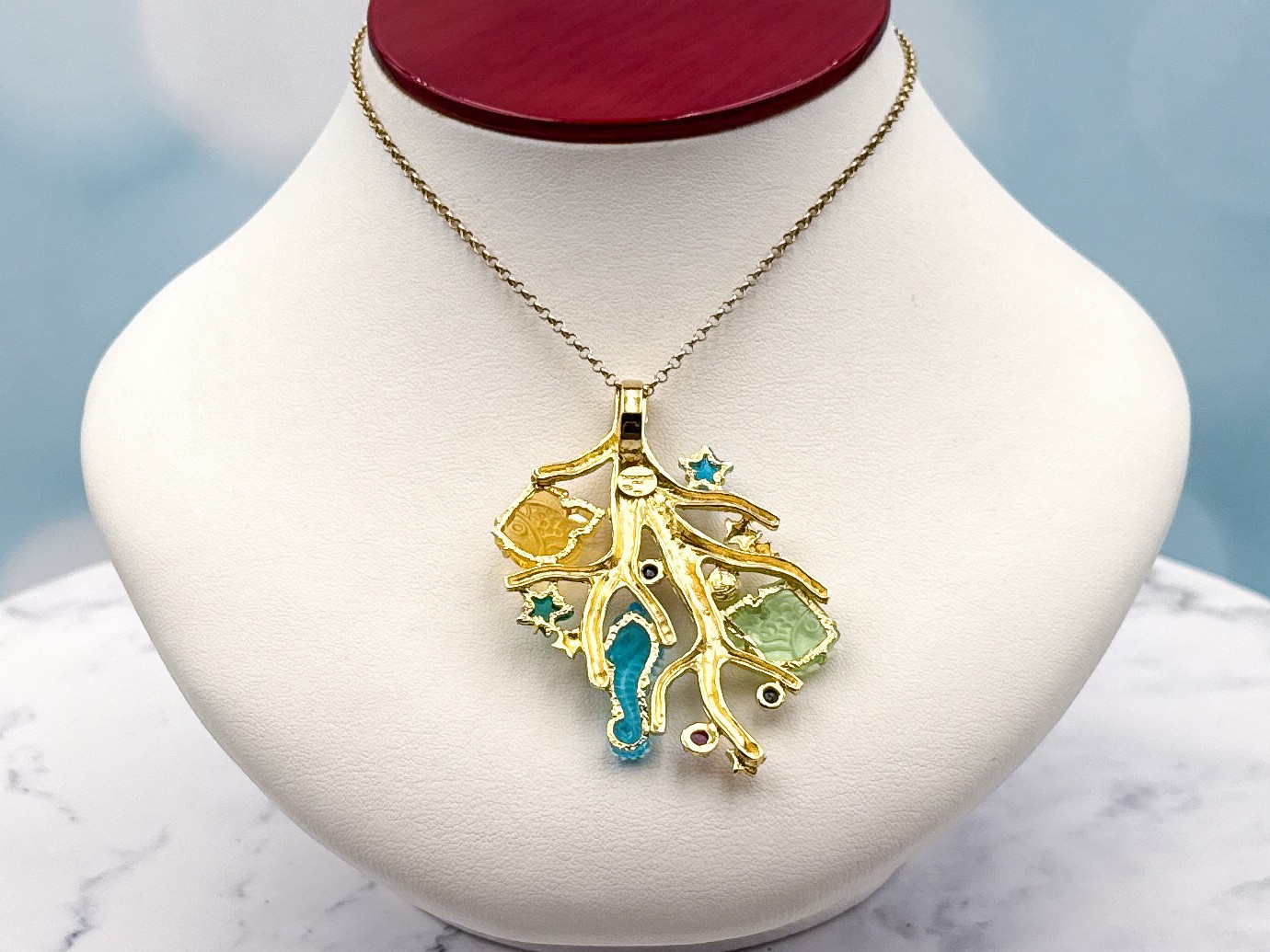 TAGLIAMONTE (SH834P) 925SS/YGP Venetian Cameo Pendant*Sea Life*Pearl*Reg.$450