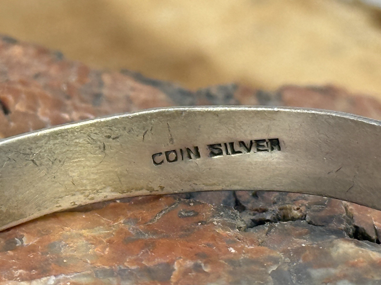 Vintage Navajo Fred Harvey Era Coin Silver Turquoise Stamped Cuff–1723.26