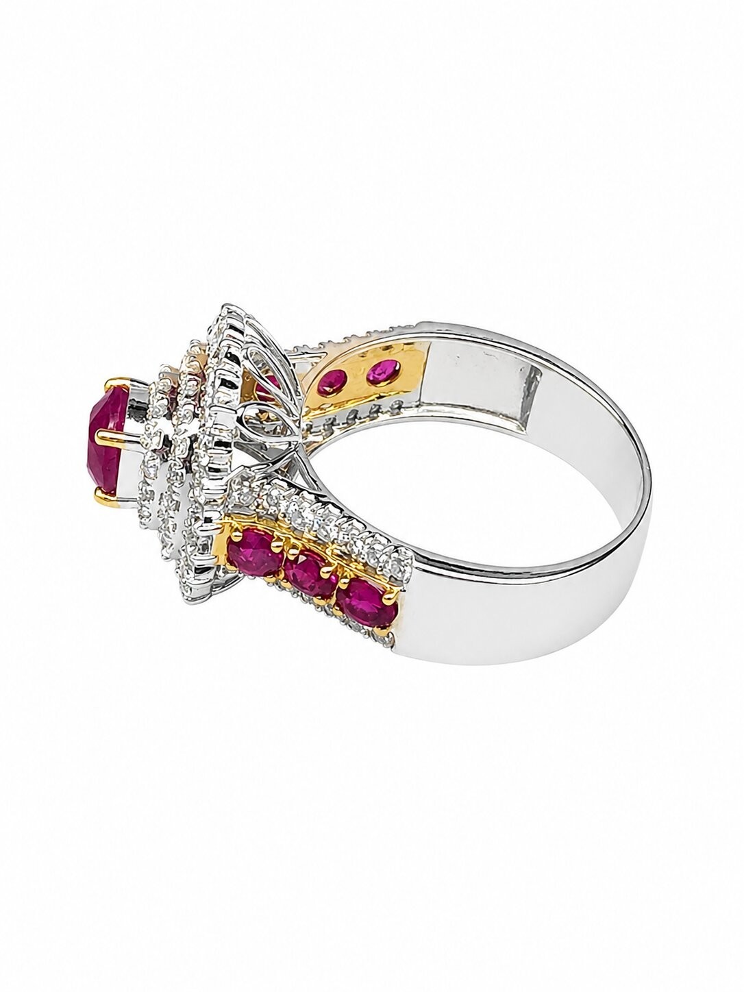 GIA Burmese Red Ruby Ring (Mogok Mine), No Heat Treatment, 18K Gold, 88 Diamonds