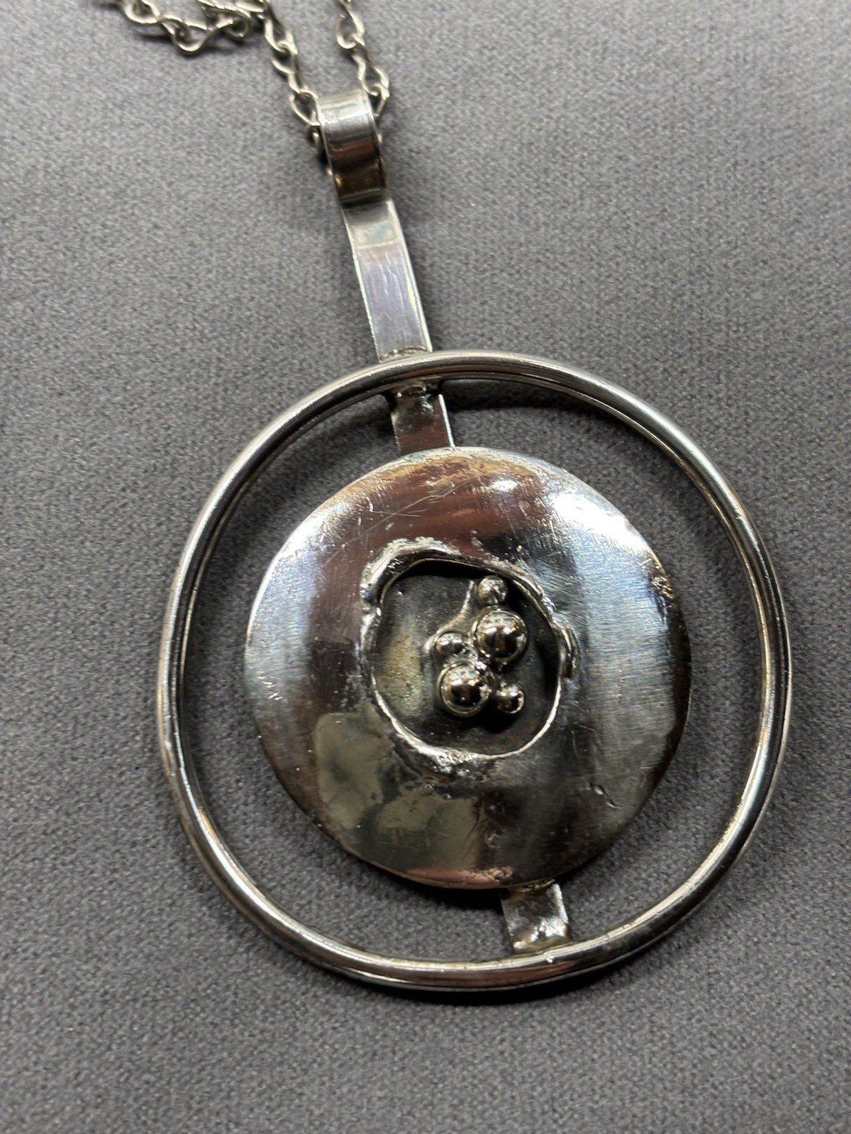 Dansk Smykkekunst Signed Silver Modernist Pendant On Aarikka Chain