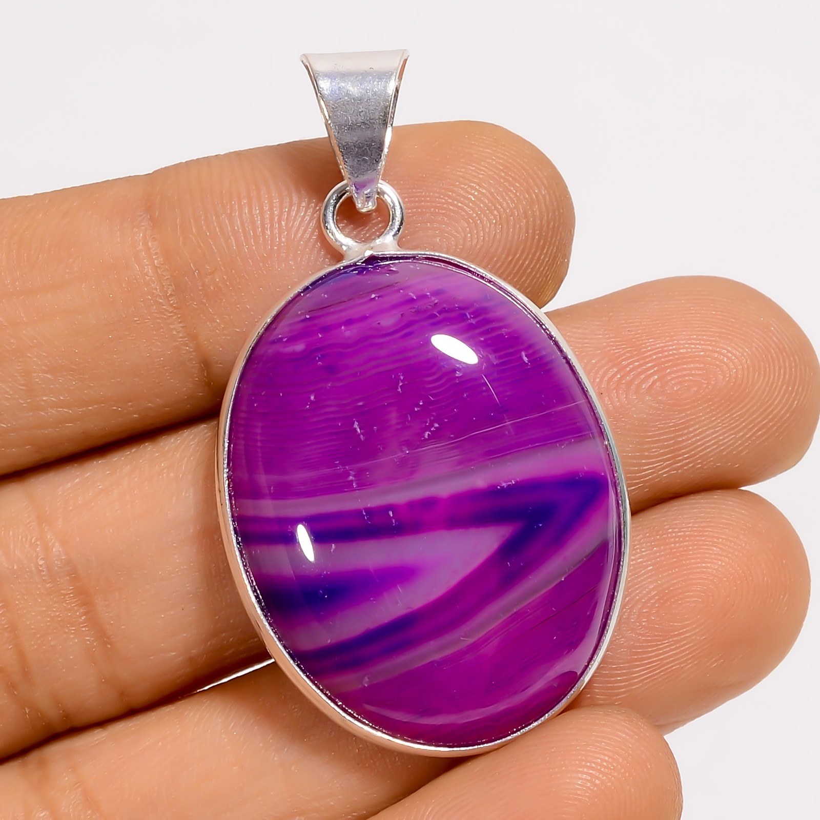 Pink Botswana Agate Gemstone Fashion Jewelry 925 Silver Pendant 1.6″ ARP-6693