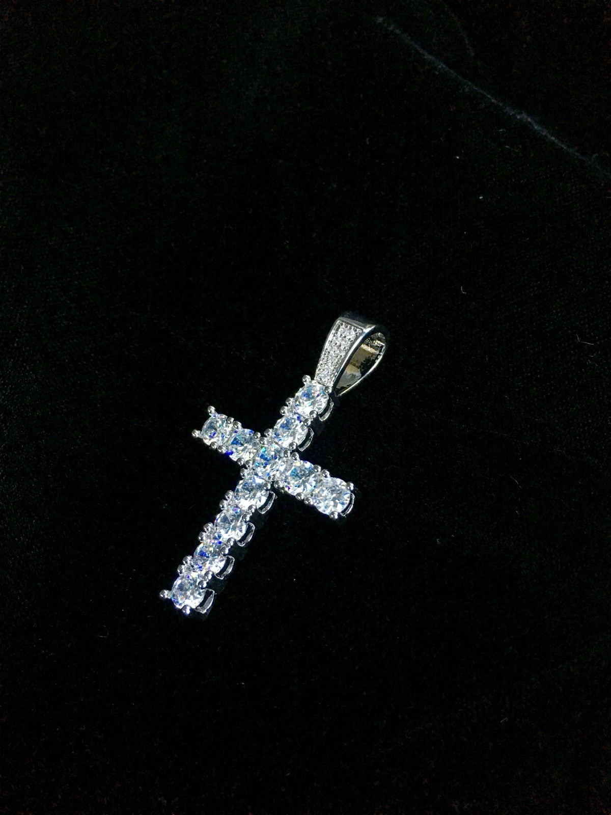 Real 18K White Gold Men Women Cross Necklace Lab Diamond ITALY LIFETIME WARRANTY