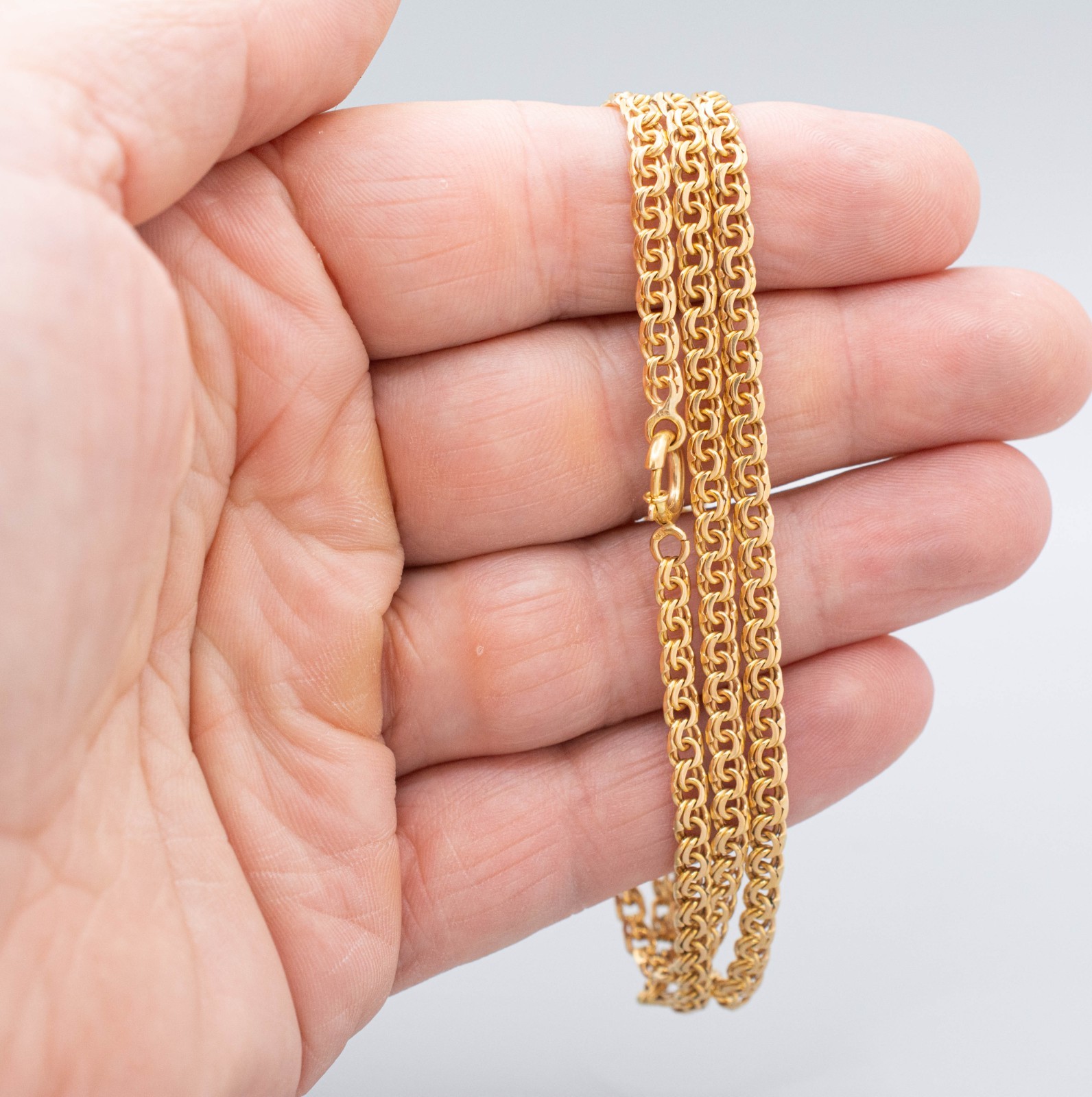 (MA4) 19K Portuguese Yellow Gold Double Lin Chain Necklace 22.9 Grams 25″ 4mm