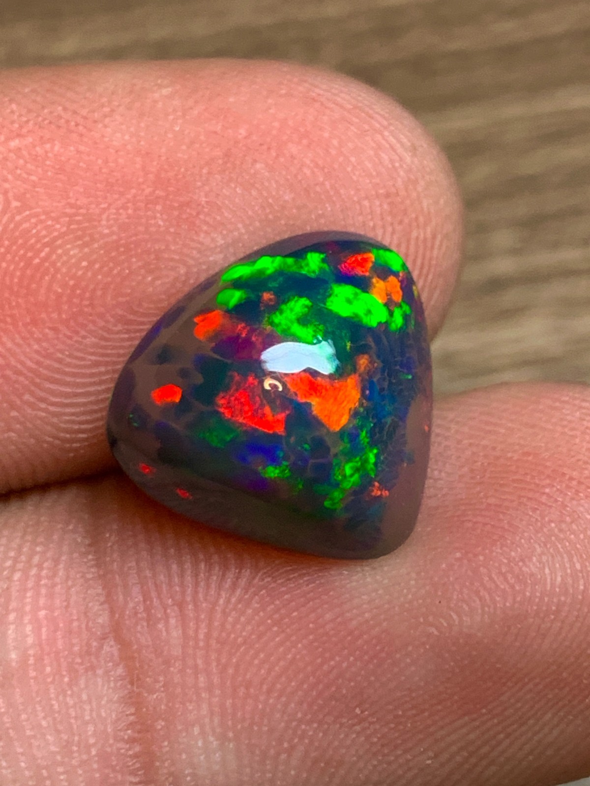 Ethiopian Black Opal Honeycomb Pattern 5crt Pear Cabochon Rainbow Fire Loose Gem