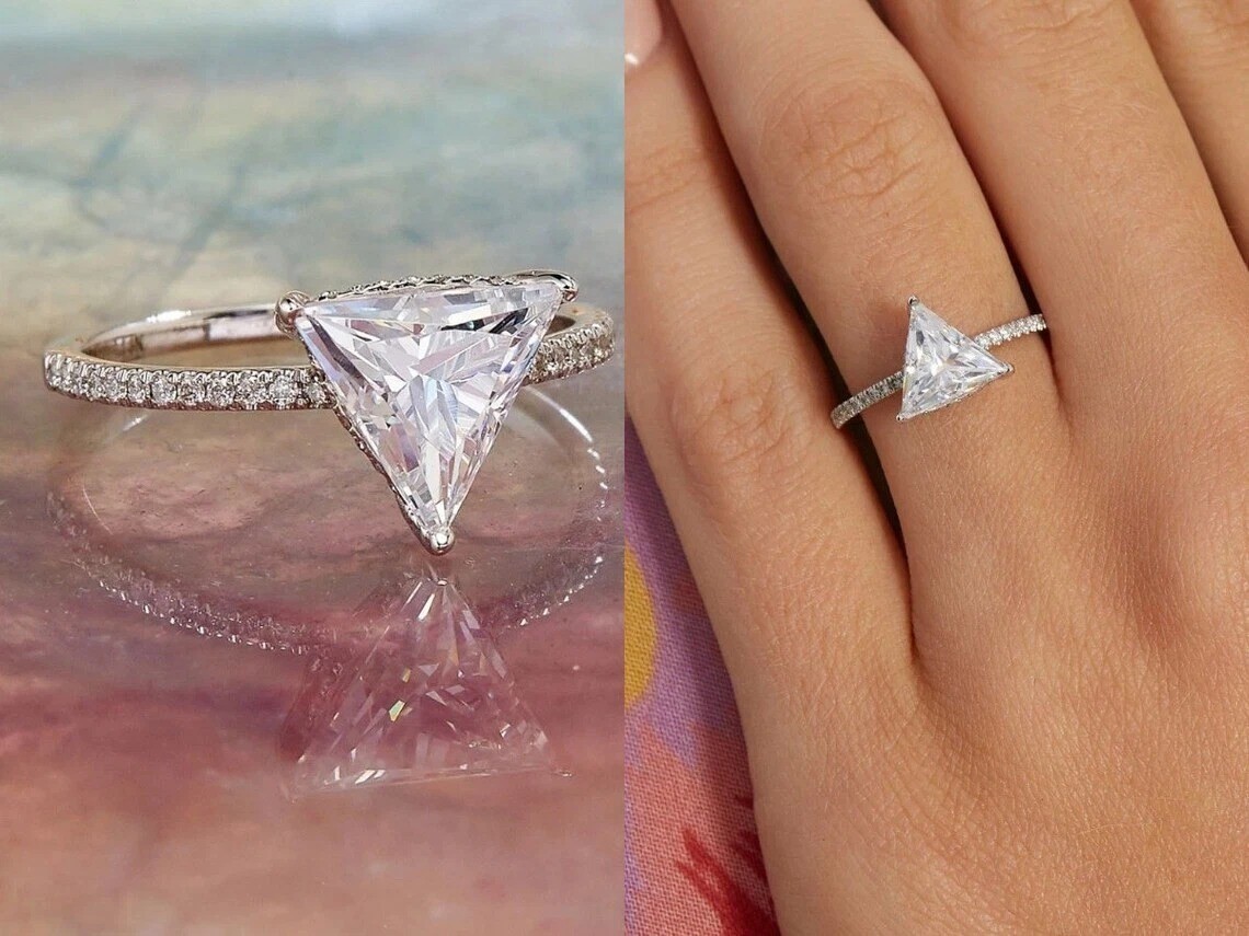 2.50Ct Trillion Cut Lab Created Diamond 14K White Gold Finish Engagement Ring