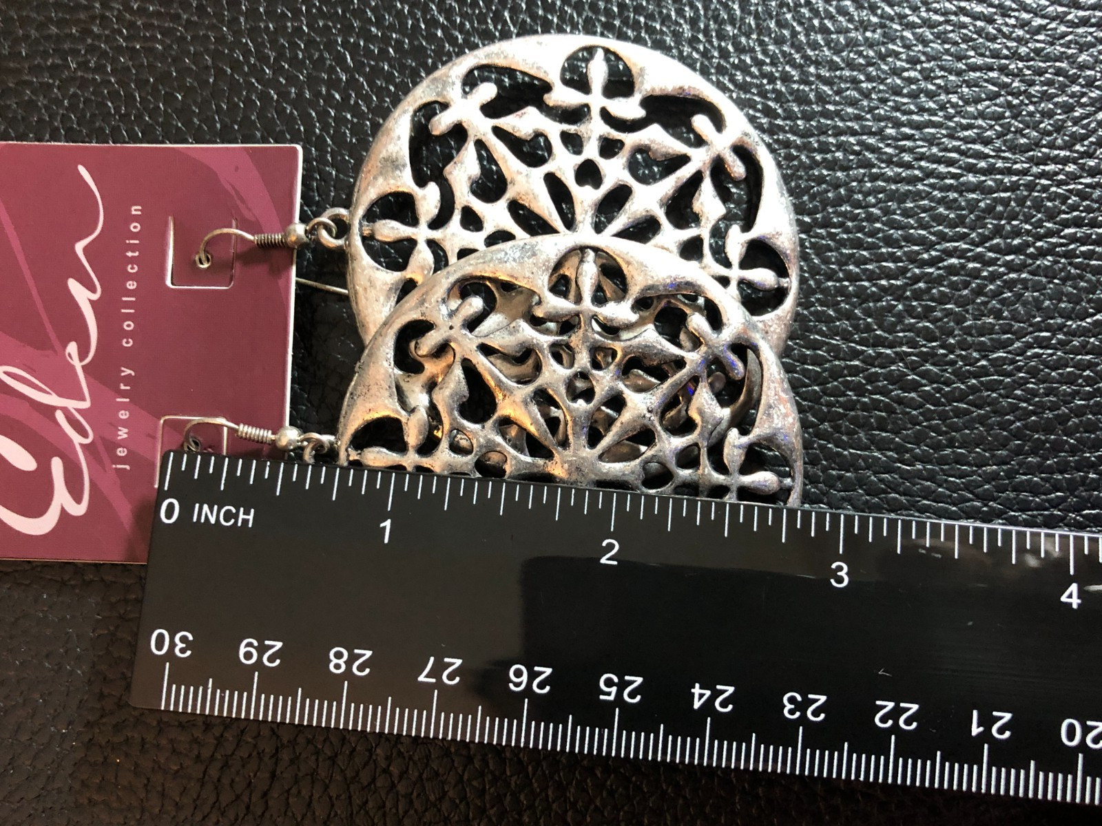 SILVER Big Statement EARRINGS Fashion Oxidized Finish Medallion Boho 2.75″ 8035