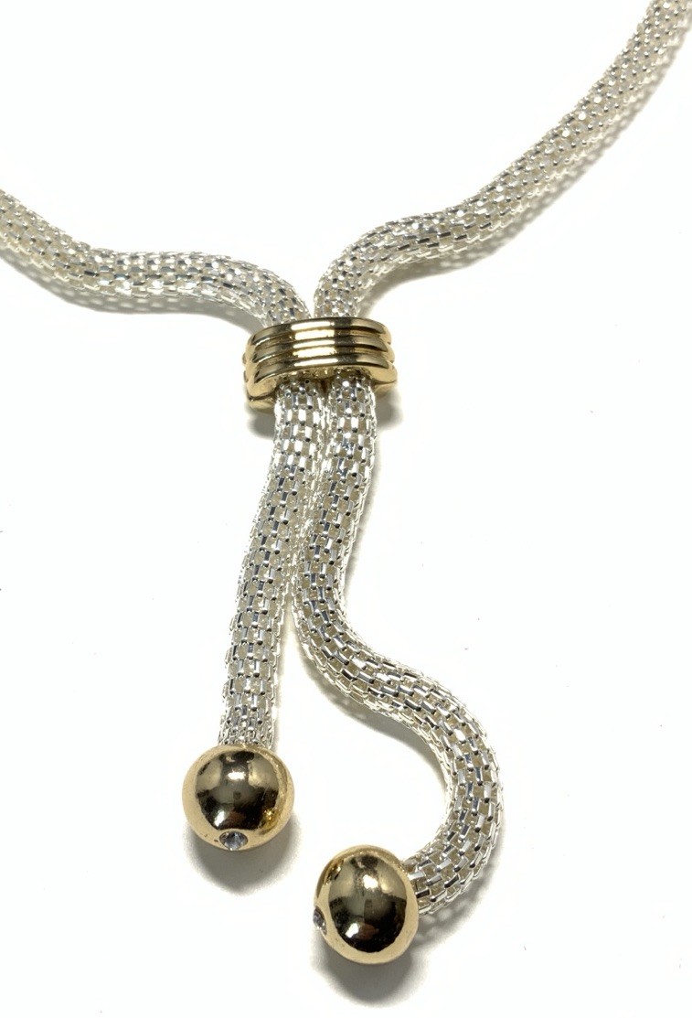 Avon Two Tone Long Mesh Necklace Silvertone 20.5-inches New in Box LW122