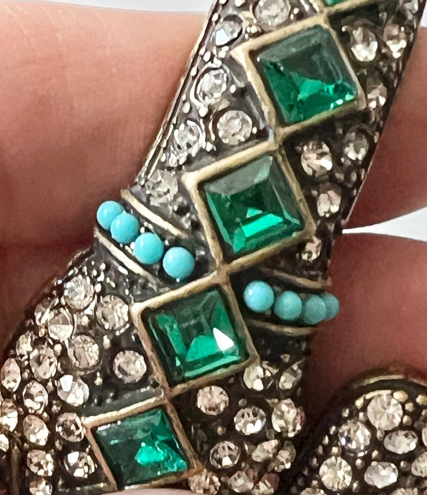 KJL SNAKE Bracelet Kenneth Jay Lane Emerald Ruby Crystal Victorian Egyptian Rev.