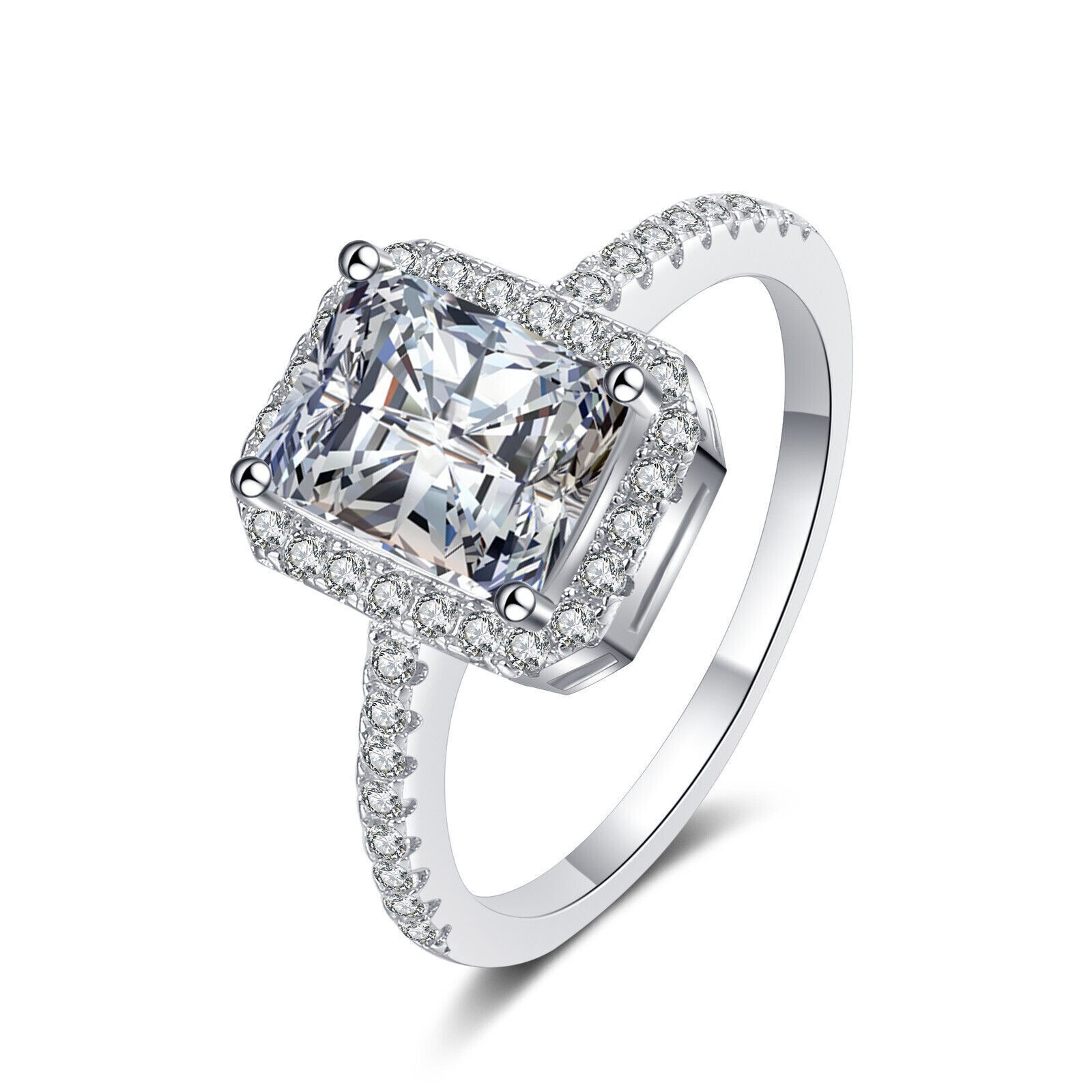 1Ct 2Ct Radiant Cut VVS1 Moissanite Engagement Ring 925 Sterling Silver Size 5-9