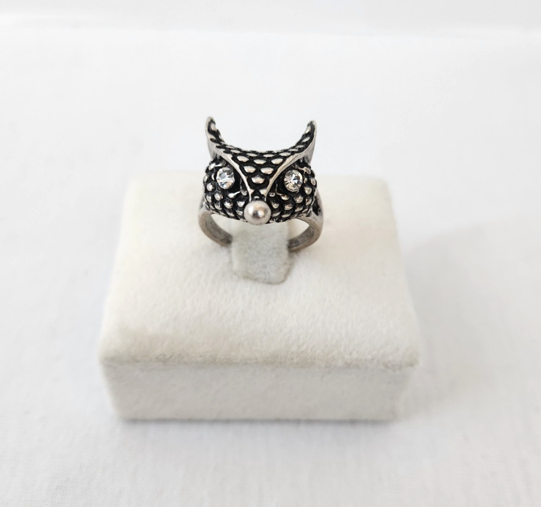 Vintage Silver Tone Fox Face Ring Cubic Zirconia Eyes Statement Jewelry Size 7