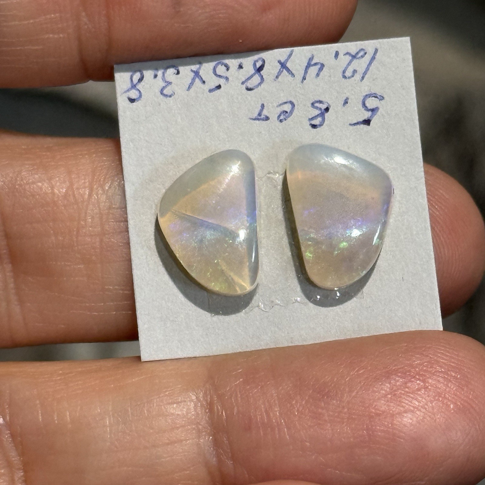 5.8ct 12.4×8.5×3.8mm Pair Clear Crystal Pipe Australian Opal Cabochon Gems