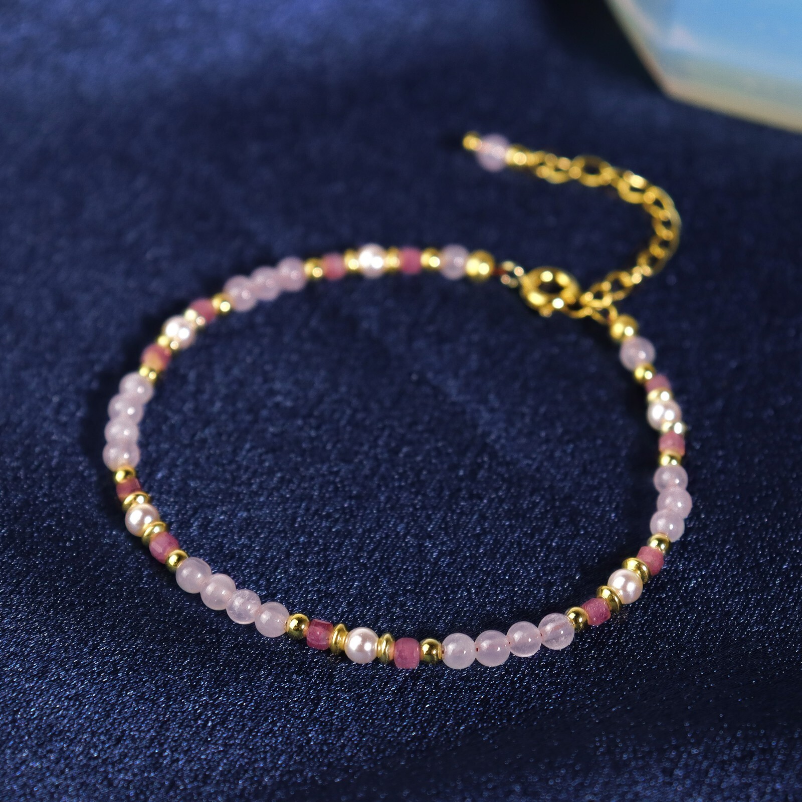 Tourmaline Pearl Rose Quartz Beaded Healing Crystal Women Dainty Bracelet Gift