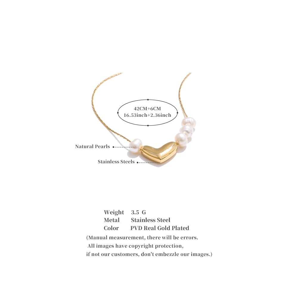 Natural Pearl Heart Love Pendant Necklace for Women