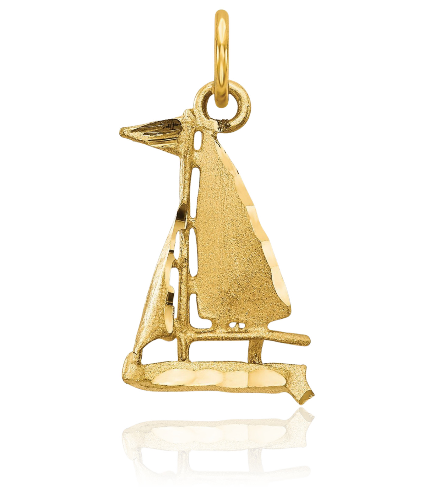 10K Solid Yellow Gold Petite Sailboat Pendant Necklace 10mm 3/8 inch Polished