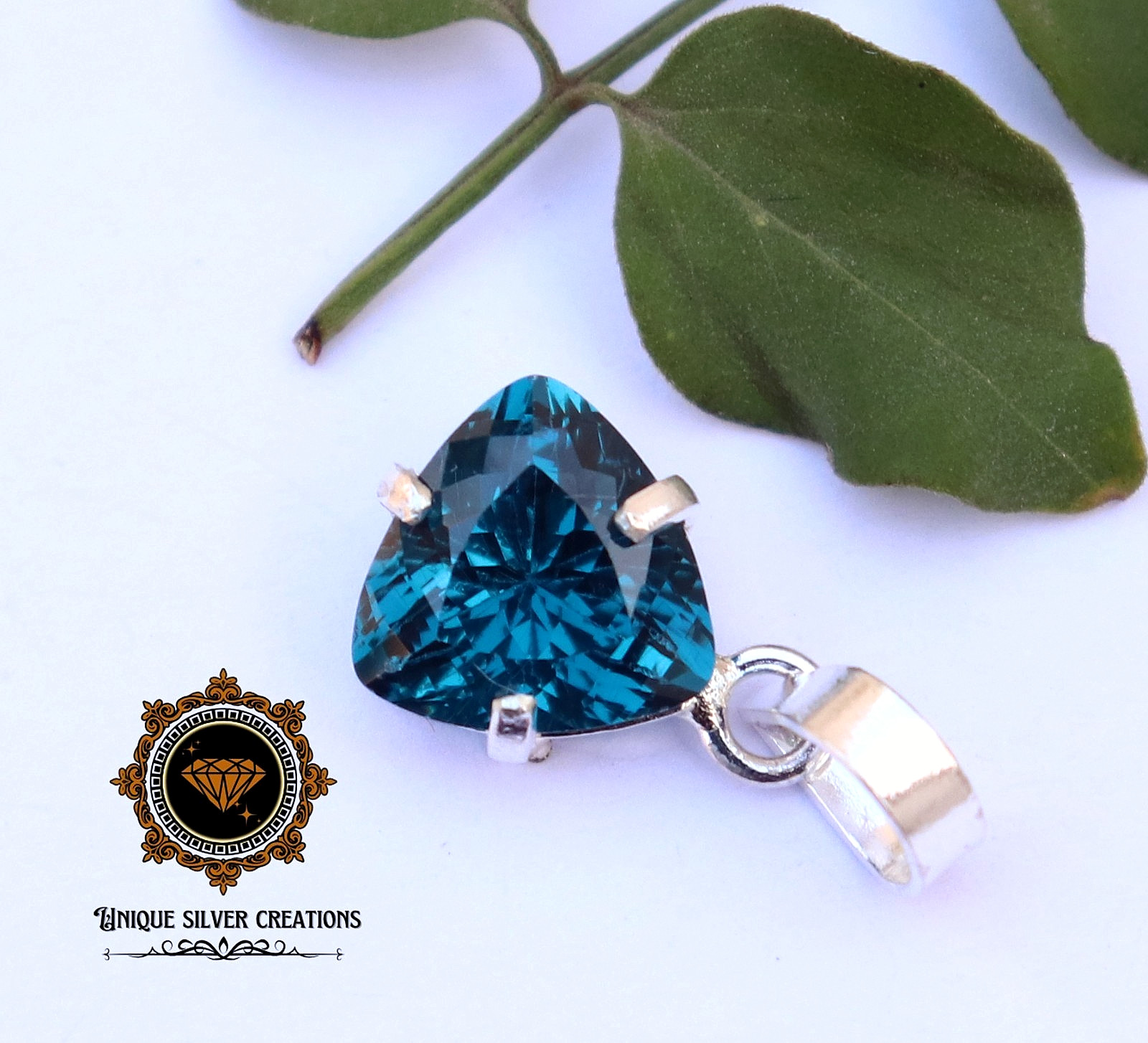 Natural Blue Tourmaline Trillion 925 Sterling Silver Pendant Certified 10.25 Ct