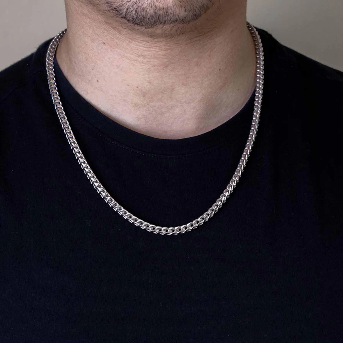 .925 Sterling Silver Rhodium Square Franco Chain 1.1mm-1.2mm Size 16″-30″