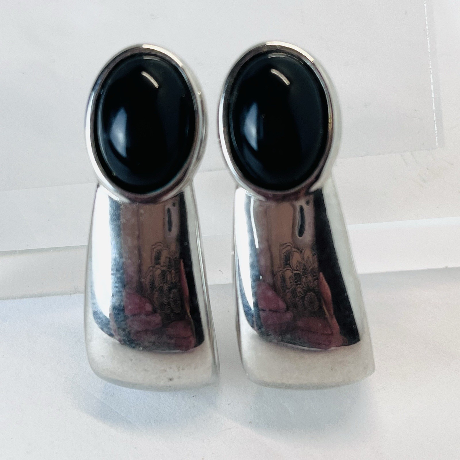 Vtg Napier Black & Silver Clip On & Screw Back Earrings – Classic Luxury- 1.5”